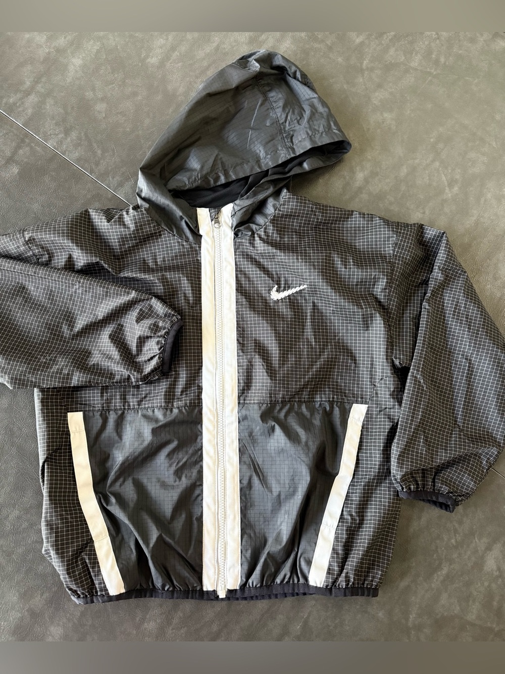 Nike Black and White Hooded Windbreaker Jacket - Girls L